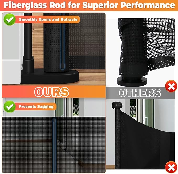 120" Extra Wide Retractable Baby Gates Dog Gate, Long Mesh Gate Pet Gate for Large Opening, 34" Extra Tall Child Safety Gate with Reinforced Strips for Stairs Hallways Doorways Deck Indoor Outdoor