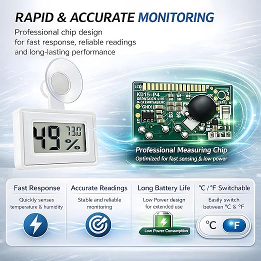 2 Pcs Suction Cup Reptile Thermometer Hygrometer, Fast-Read °F/°C Digital Temp&Humidity Gauge for Terrarium Tank Enclosure,for Gecko,Bearded Dragon,Snake,Tortoise,Hermit Crab,Jumping Spider (White)