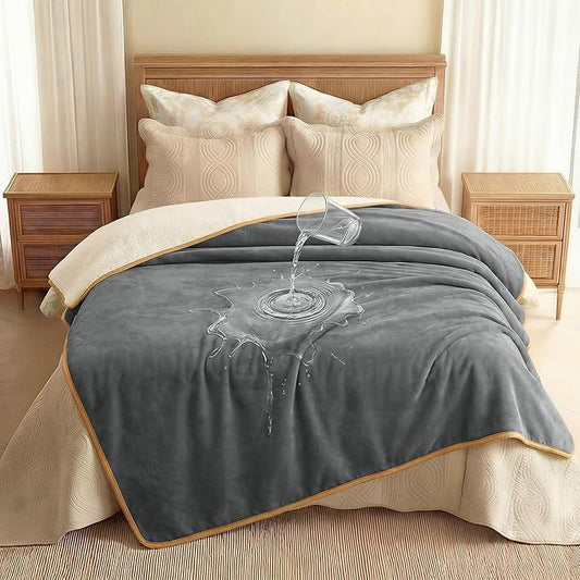 Luciphia Waterproof Blanket for Dog Washable Reversible Sherpa Fleece Throw Blanket for Bed Couch Soft Liquid Pee Proof Furniture Cover Protector for Small Medium Large Pet Cat Grey 65" x 57"