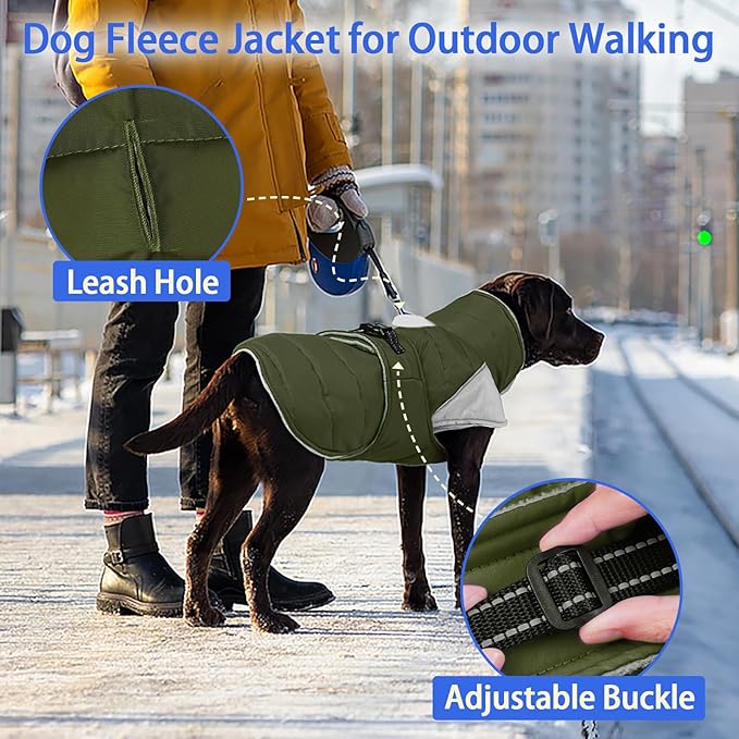 MIGOHI Dog Winter Coat - Reflective Medium Dog Snow Jacket with Thick Turtleneck,Windproof Pet Fleece Vest, Cold Weather Coat for Medium Dogs, Snowproof for Hiking,Camping,L,ArmyGreen