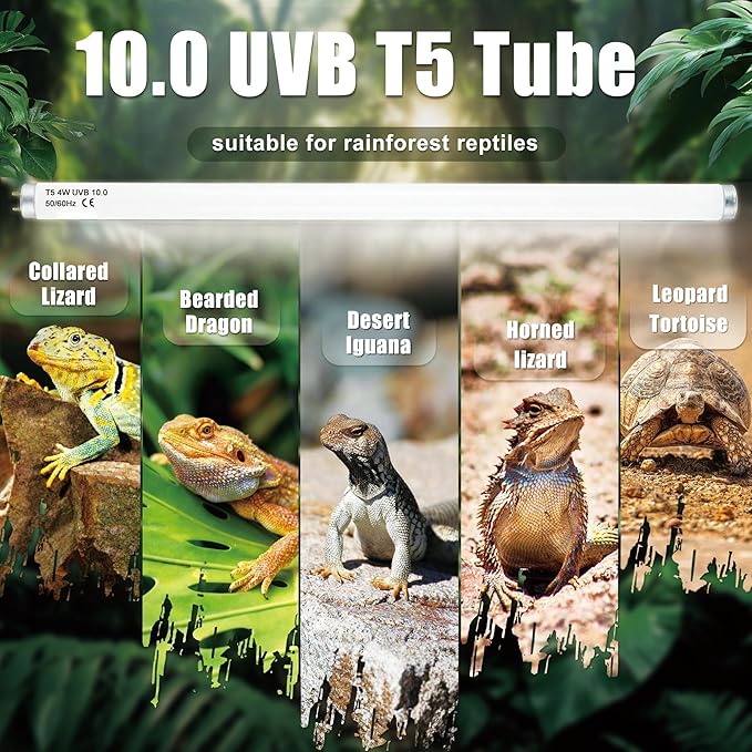 T5 HO UVB 10.0 Reptile Replacement Tube, 4W 6 in Linear Fluorescent Lamp, for Tropical Reptiles