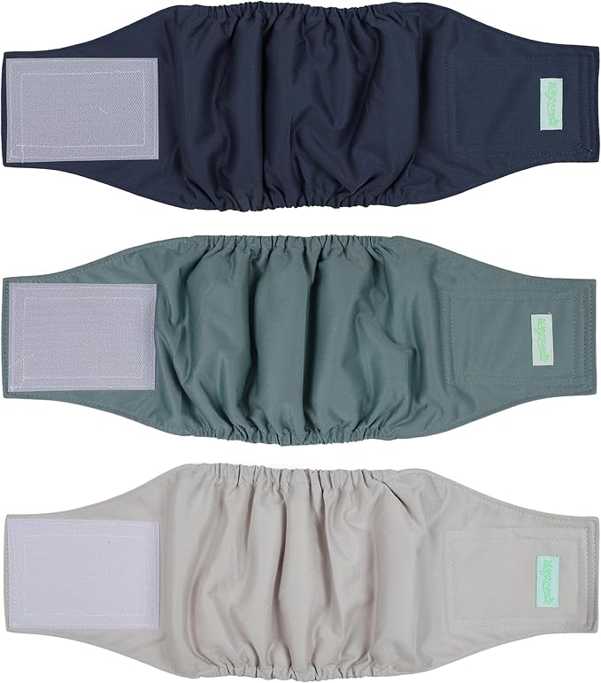 wegreeco Washable Male Dog Belly Band (Stylish Pattern)- Pack of 3 - Washable Male Dog Belly Wrap, Dog Diapers Male (Blue, Green, Champagne, Large)