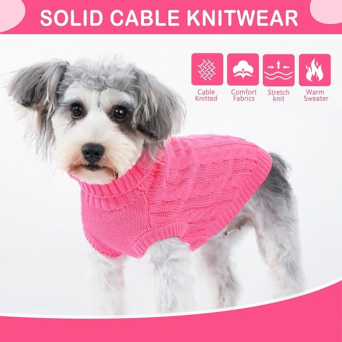 Dog Sweaters Small Dog Clothes for Winter Solid Knitted Puppy Sweater Warm Pet Cat Sweater Doggy Pullover Outfit with Heart-Shape Design(Dark Pink, Large)