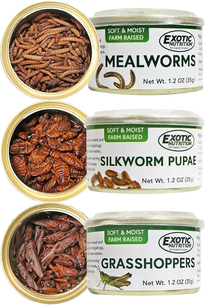 Canned Insect Assortment (3 Pack) - Healthy High-Protein Treat - Sugar Gliders, Hedgehogs, Skunks, Squirrels, Wild Birds, Opossums, Turtles, Tropical fish, Reptiles, Amphibians & Other Small Pets