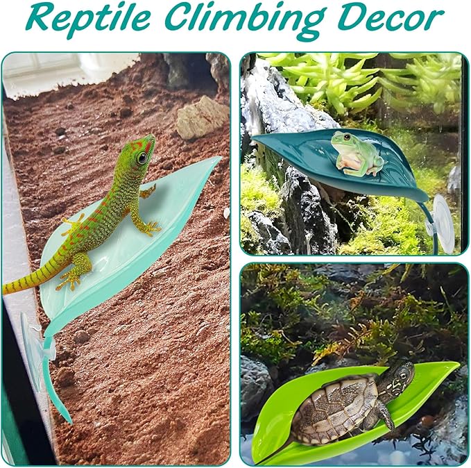 6 Pack Plastic Frog Habitat Platform with Suction Cups Reptile Decorations for Terrarium Dwarf Frogs Tank Accessories Decor Turtle Basking Platforms for Amphibian (Green)