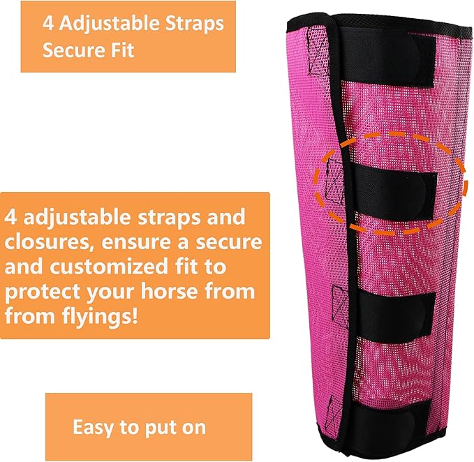 Horse Fly Boots, Superior Ventilate Mesh with Strong Fasteners Equine Fly Boots, Long-Lasting for Daliy Wear, Flexible to Fit Most Horse Legs, Set of 4 Fly Leggings for Horses
