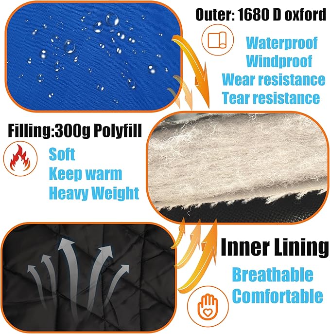 Horse Turnout Blanket, Heavy Weight Horses Blanket with 300g Poly Filling, Neck Cover & Belly Wrap, 1680D Waterproof Winter Blankets for Horses (Blue, US72 in(EU 135 cm))