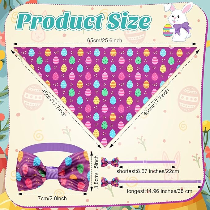 Sanwuta 50 Pcs Easter Dog Bandanas and Collar Bow Ties Set 25 Bandanas Bulk 25 Charm Dog Collar Pet Triangle Pet Scarf Bowtie for Small Medium Large(Easter)