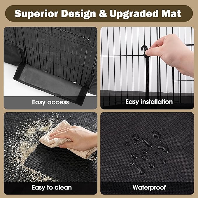 20 Panels Small Animal Playpen with Removable Top Cover & Waterproof Mat - Durable Metal Wire Yard Fence for Guinea Pigs, Rabbits, Kittens, Puppies, Hamsters - Indoor & Outdoor Pet Cage with Roof