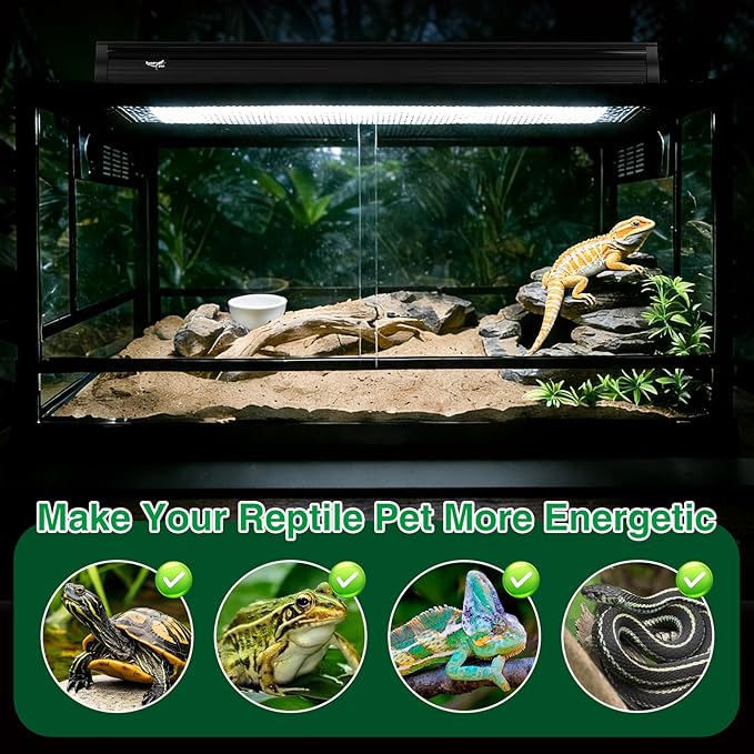 T8 UVB Reptile Light Fixture Upgrade Burn-proof HO UVB Bulb Lighting Combo Kit 10.0 UVB Light for Reptile Terrarium Fluorescent 18W Reptile Light Bar UVA UVB Desert Lamp for Bearded Dragon Turtle Tank