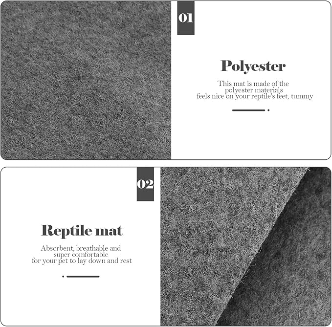 GANAZONO 2Pcs Absorbent Reptile Mat Grey Polyester Carpet for Tortoise Bedding Comfortable Habitat Accessory Easy to Clean Protective Carpet for Snake Lizard Turtle