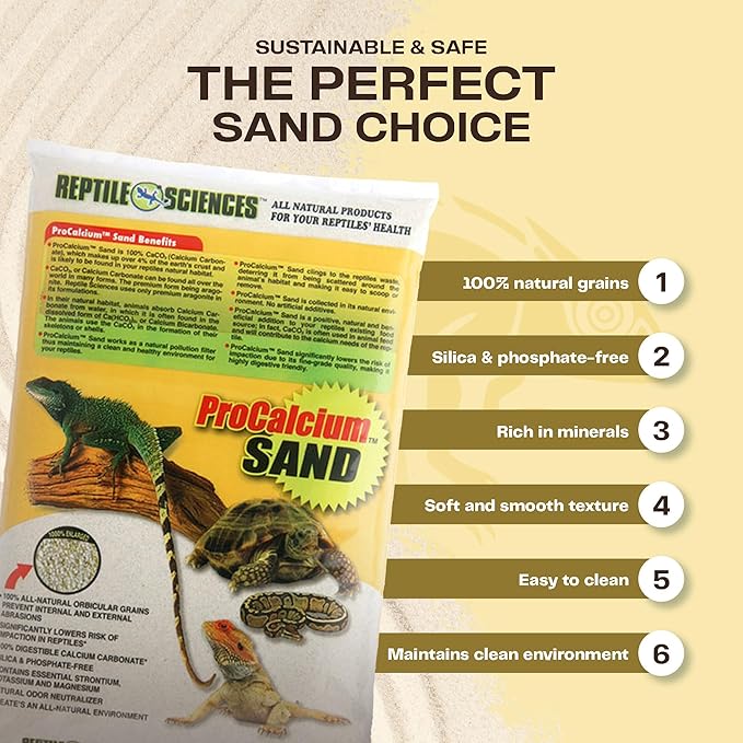 Reptile Sciences Natural White Pro-Calcium Terrarium Sand - 10 lbs - Natural Substrate for Reptile Habitats, Supports Digging & Enclosure Maintenance