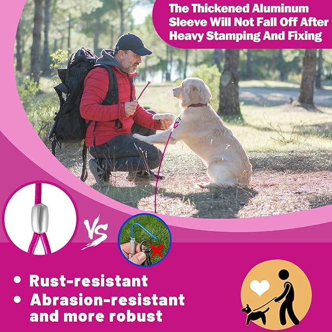 Dog Tie Out Cable 10/15/20/25/30/50 FT Runner for Yard Steel Wire Cable Pink Dog Chains for Outside Dogs Lead for Large Dogs Up to 165 lbs