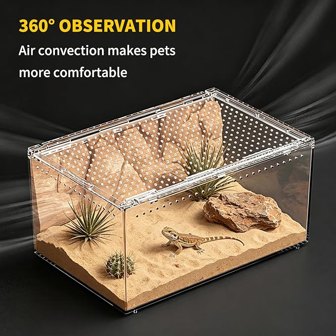 Reptile Growth Reptile PC Terrarium,Tarantula Enclosure,Spider Tank with Magnetic Button.12"x 8" x 6" Lizard Enclosure,Reptile Breeding Tank for Insect,Fish,Tarantula,Hermit Crab,Small Bearded Dragon