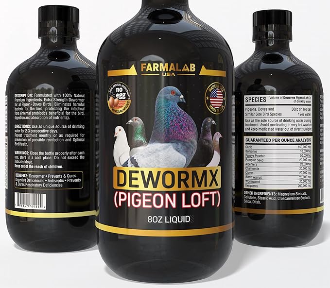 DEWORMX for Pigeons Doves Birds Palomos Buchones Mensajeros Pigeon Tabs Pigeonvita Vitamins La Lechita Pigeons Hens Rooster Chickens Caged Birds (Pigeon Loft 8oz)
