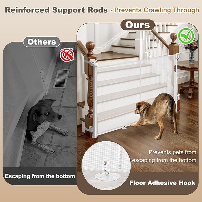 Upgraded Retractable Baby Gates for Stairs & Banister, Mesh Dog Gate Indoor, Extends to 55" Wide 33" Tall, Child Safety Gate for Stairway, Banister & Wall Mount (White)