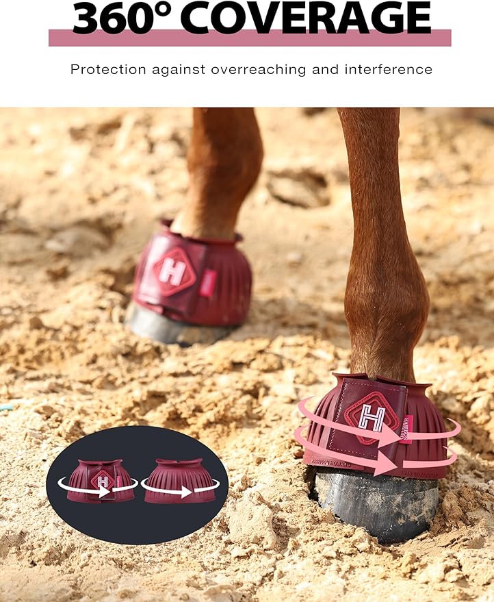 Harrison Howard Rubber Pull-on Bell Boots with Fleece Lining and Touch-Close Tapes Hoof Overreach Protection for Horses