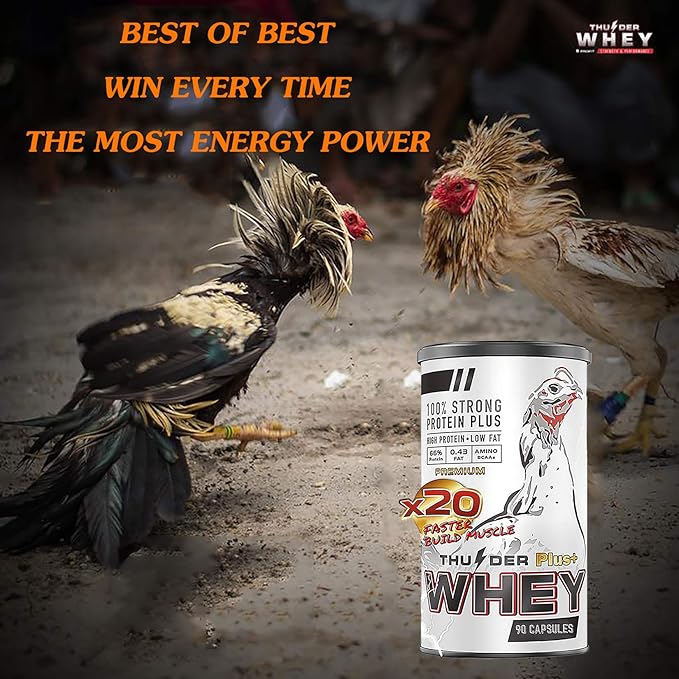 Thunder Rooster Booster Faster X3 New Formula 90 Capsules Whey Protein Vitamins Health Supplement Capsules Mixed Nourishing Chicken for Big Muscle & Mass Gain, Breeding, Healthy, Strong, Hen Feed