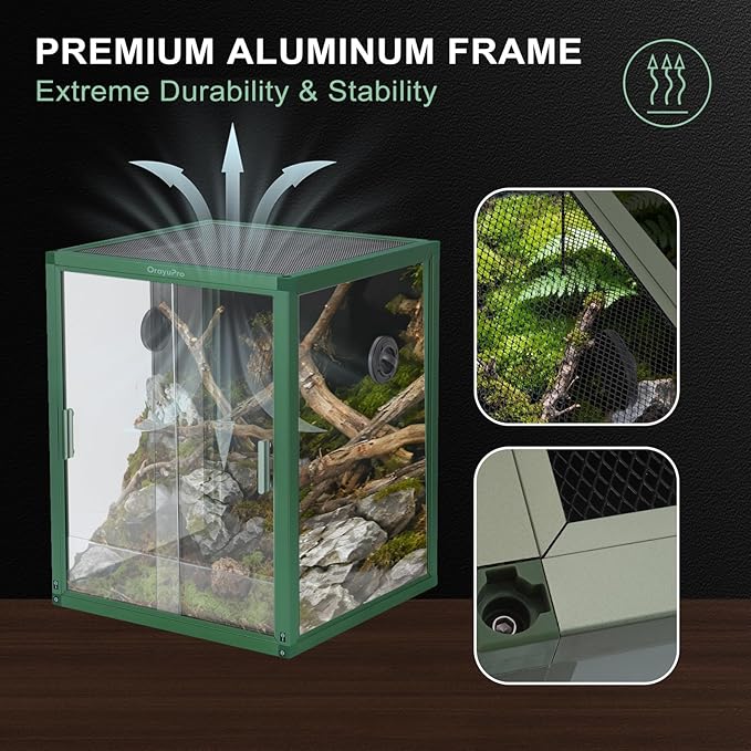 30 Gallon Reptile Terrarium, 18x18x24 inch PVC Reptile Tank, Lightweight Reptile Enclosure for Arboreal Gecko Lizard Snake Frog Chameleon