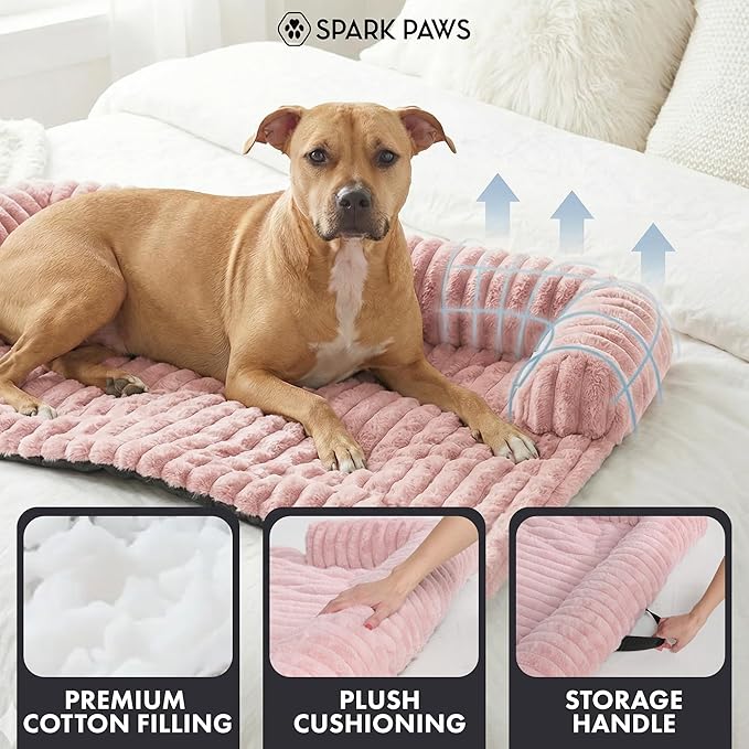 Spark Paws Luxury Dog Couch Cover Bed, Calming Pet Furniture Protector for Large & Small Dogs, Washable Bolster Dog Bed for Couch, Sofa & Bed - Pink, XL