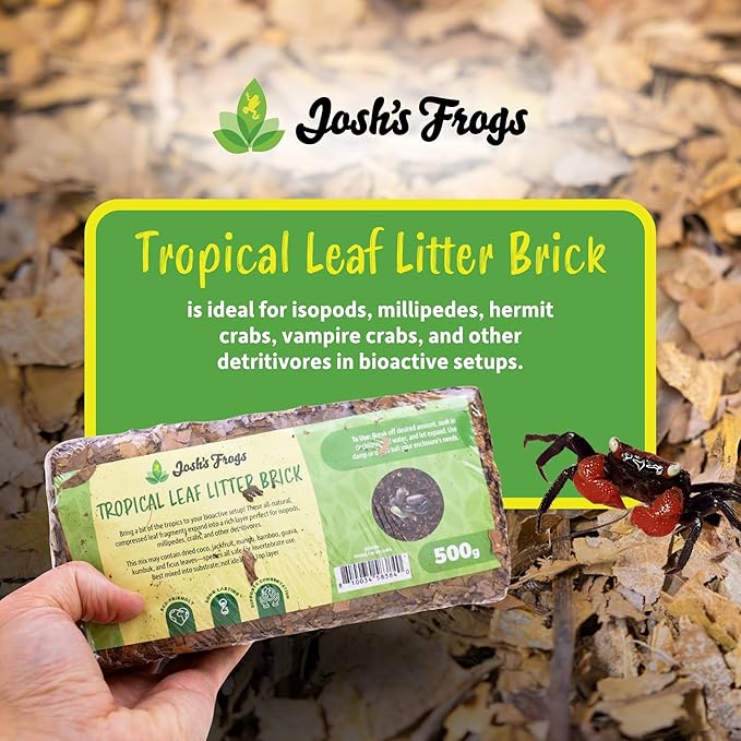 Josh's Frogs Compressed Natural Tropical Leaf Litter Brick, 500g, All-Natural Leaf Fragments for Isopods, Millipedes, Crabs, Detritivores