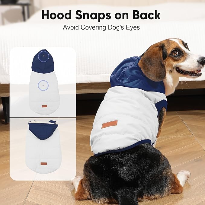 Vecomfy Fleece Lining Extra Warm Dog Hoodie in Winter,Small Dog Jacket Puppy Coats with Hooded,Beige and Blue S