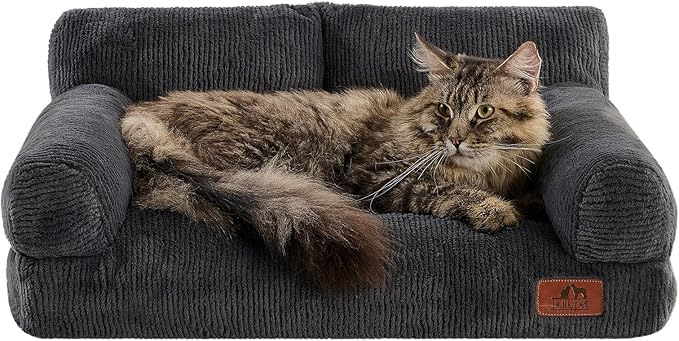 Hollypet Fluffy Dog Cat Bed Pet Couch Beds Plush Soft Warming Washable Puppy Bed for Small Medium Dogs and Large Cats, Dark Charcoal Gray, 24" L x 18" W x 10" Th