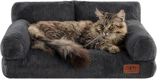 Hollypet Fluffy Dog Cat Bed Pet Couch Beds Plush Soft Warming Washable Puppy Bed for Small Medium Dogs and Large Cats, Dark Charcoal Gray, 24" L x 18" W x 10" Th