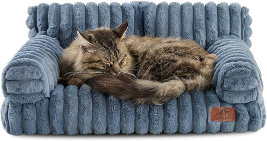 Hollypet Fluffy Dog Cat Bed Pet Couch Beds Plush Soft Warming Washable Puppy Bed for Small Medium Dogs and Large Cats, Haze Blue, 24" L x 18" W x 10" Th