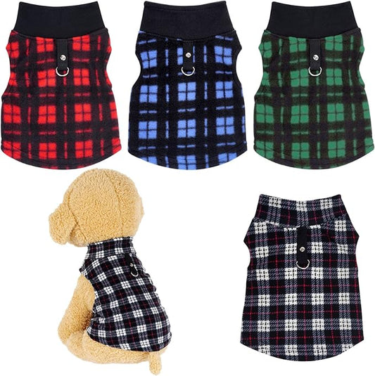 Rbenxia Buffalo Plaid Dog Sweaters - Soft Fleece Vest with Leash Ring - Warm Jacket for Small Puppy & Cat Pets (XXX-Large)