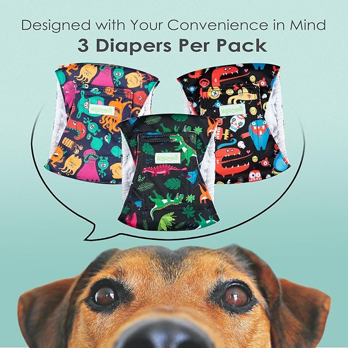 wegreeco Washable Male Dog Belly Band (Stylish Pattern)- Pack of 3 - Male Dog Belly Wrap, Dog Diapers Male (Childlike Creatures, XX-Large)