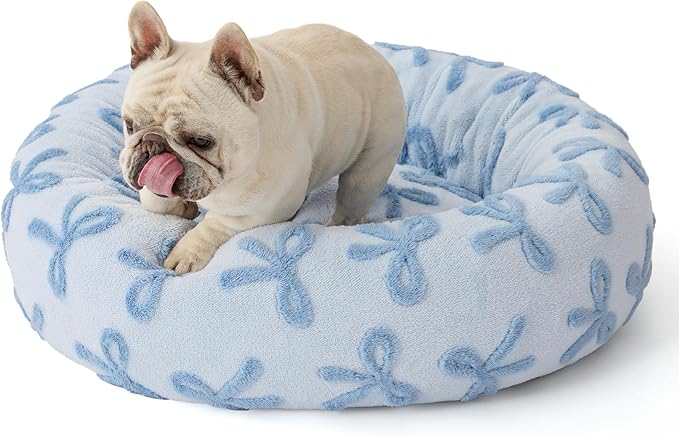 LE SURE Shown on TV Donut Medium Dog Bed - Round Cat Beds for Indoor Cats Calming Bed Gift for Pets, Cute Modern Beds with Jacquard Shaggy Plush & Anti Slip Bottom, 30 Inch, Ice Melt
