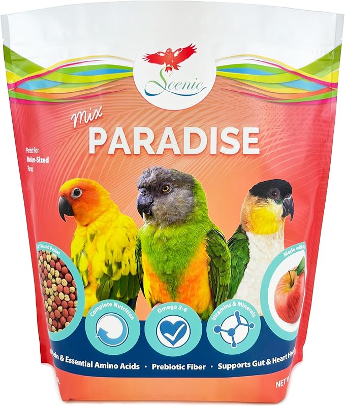 Scenic Mix Paradise Medium Parrot Food - 7 lb (2 x 3.5 lb Bags) - 1/4" Bird Pellets - Complete Nutrition for Sun Conures, Pionus, Senegals, Caiques & More