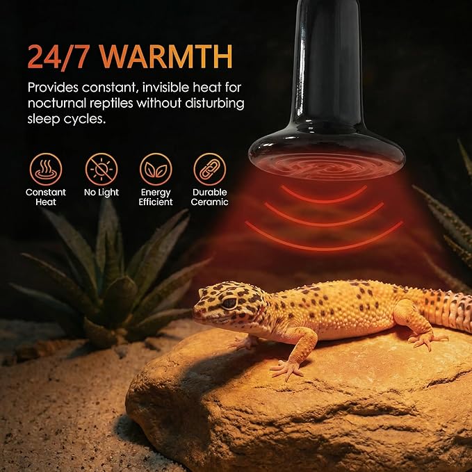 2Pcs 100W Reptile Heat Lamp Ceramic Emitter, Ceramic Heat Lamp for Cats, Chickens, Parrots, Reptiles and Small Animals (Black 110V 100W)