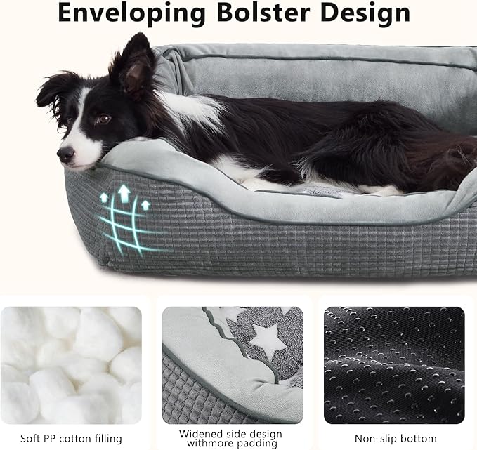 SIWA MARY Dog Beds for Small Medium Dogs & Cats. Washable Pet Bed, Orthopedic Dog Sofa Bed, Soft Calming Sleeping Warming Puppy Bed (Star-Grey, Small-(20’’x 19’’x 6’’))