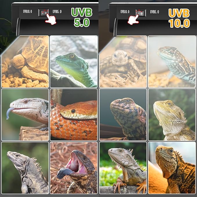 Switchable UVB Light for Reptiles, 39W T5 UVB Light Combo Kit for Tropical 5.0 & Desert 10.0, 34" Terrarium Hood Lamp Fixture with UVB 10.0 Bulb for Bearded Dragon Gecko Snake Lizard Turtle