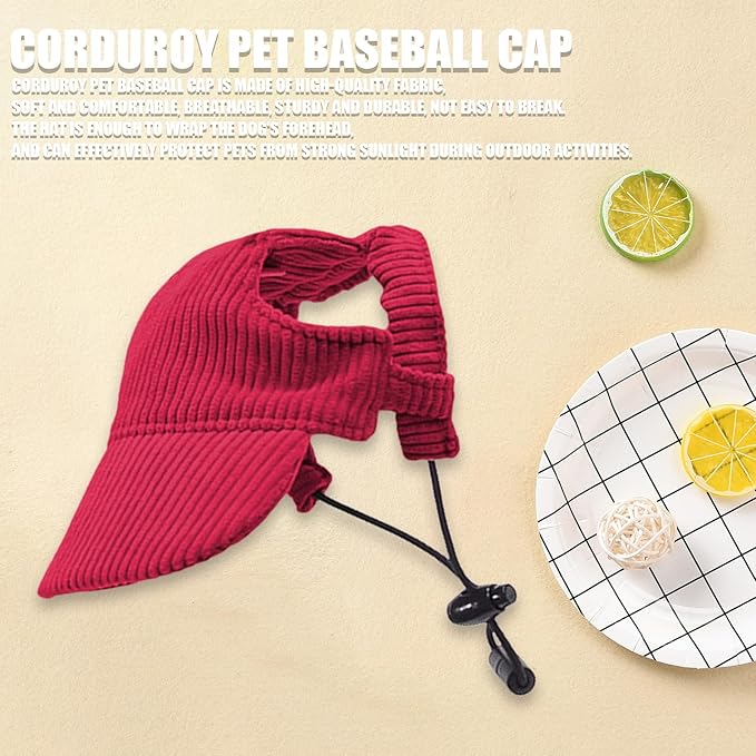 Dog Baseball Cap, Dog Cat Summer Beach Visor Hat with Ear Holes, Adjustable Puppy Sunbonnet Headdress (Red, X-Large)