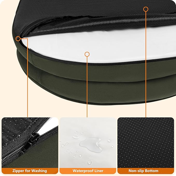 Dwanton Orthopedic Dog Bed for Medium Dogs with Gel Memory Foam, Waterproof Dog Sofa, Washable Pet Bed with Four Sided Bolster Cushion, Removable Cover & Non-Slip Bottom, 36", Green