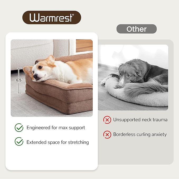 Orthopedic Dog Beds for Medium Size Dogs, Waterproof Egg-Crate Foam Pet Couch Bed with Soft Sides, Non-Slip Dog Sofa with Flannel Removable Washable Cover, 28" L Supportive Pet Sofa, Brown