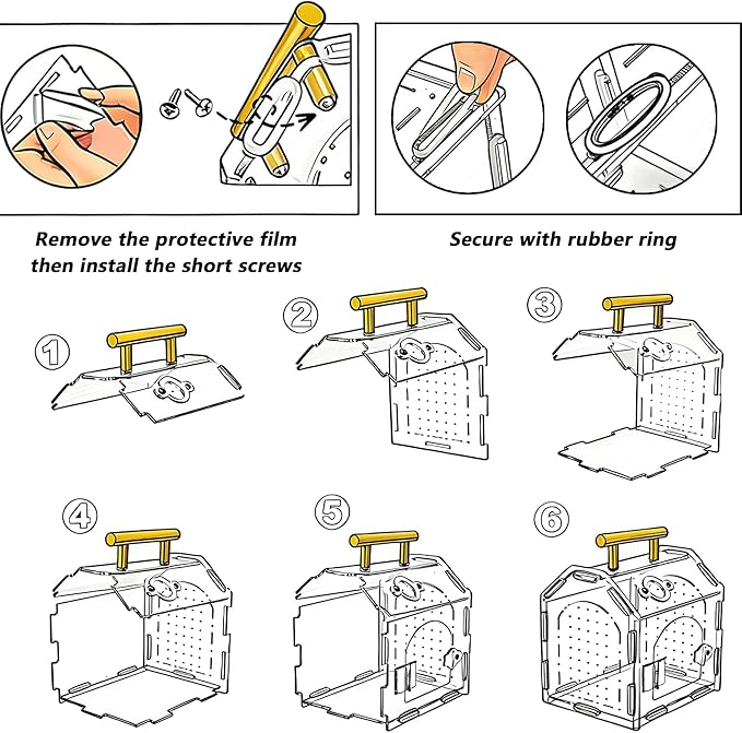 Acrylic Jumping Spider Enclosure (5.9" x 4.7" x 5.5") - Magnetic Door & Handle Terrarium for Tarantulas, Reptiles, Amphibians & Insects - All-Round Transparent, Easy Assembly & Feeding