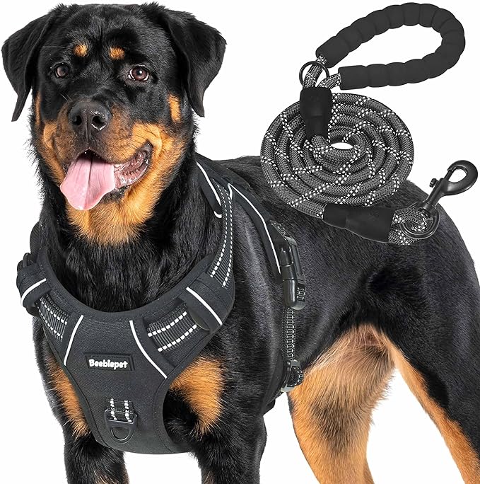 Beebiepet Heavy Duty Tactical Dog Harness for Large Dogs, No Pull Adjustable Pet Harness Reflective Service Training Easy Control Pet Vest Military K9 Working Dog Harnesses- Large, Black