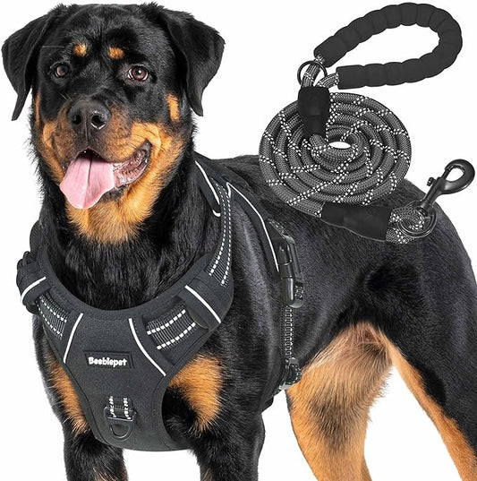 Beebiepet Heavy Duty Tactical Dog Harness for Large Dogs, No Pull Adjustable Pet Harness Reflective Service Training Easy Control Pet Vest Military K9 Working Dog Harnesses- Large, Black