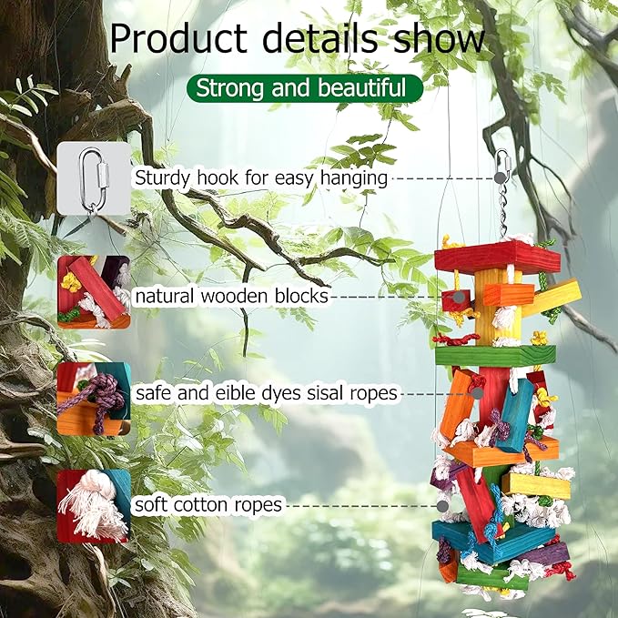 LUCKITTY 35" Extra Large Parrot Toys - Chewable Foraging Toys for Macaws, African Grey, Amazon Parrots - Durable Bird Cage Accessories Gift