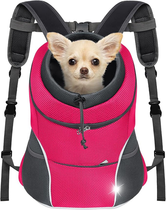 YUDODO 4-8lbs Dog Front Carrier Backpack, Adjustable Breathable Pet Carrier for Small Dogs, Ventilated Puppy Back Pack with Safety Belt, Lightweight Doggy Backpack for Hiking Outdoor (Rose, M)
