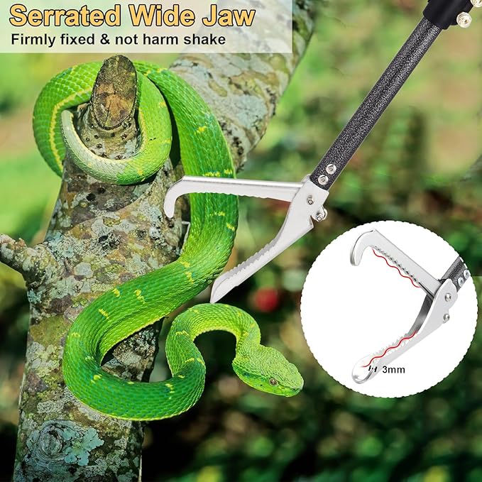 Snake Tongs Heavy Duty, 55" Snake Catcher Grabber for Rattlesnake Professional Safe Handling Snake Long Reach Grabber Wide Jaw Handling Tool with Lock Non Slip Foam Handle Sturdy Metal Tubes