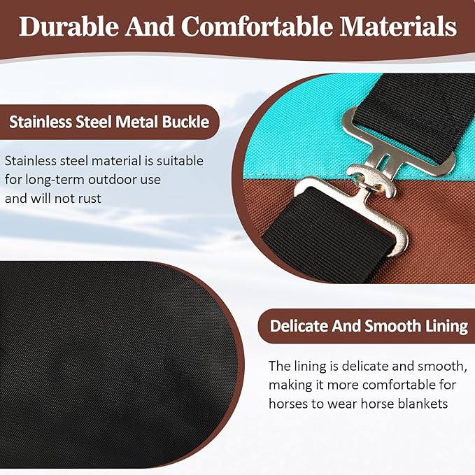 72" Waterproof Breathable Horse Blanket (No Fill), 600D Oxford Cloth Winter Turnout Rain Sheet with Removable Neck Cover, Windproof Tail Flap and Belly Wrap, Suitable for Stables, Pastures, Paddock