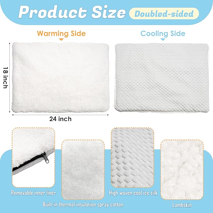 PatiencET Dog Cooling Mat, 18'' x 24" Reversible Dog Crate Pad (Cool and Warm), Pet Cooling Pad Bed with Washable Removable Cover, Soft Kennel Pad for Small Medium Dogs, Heated Warm Cat Bed
