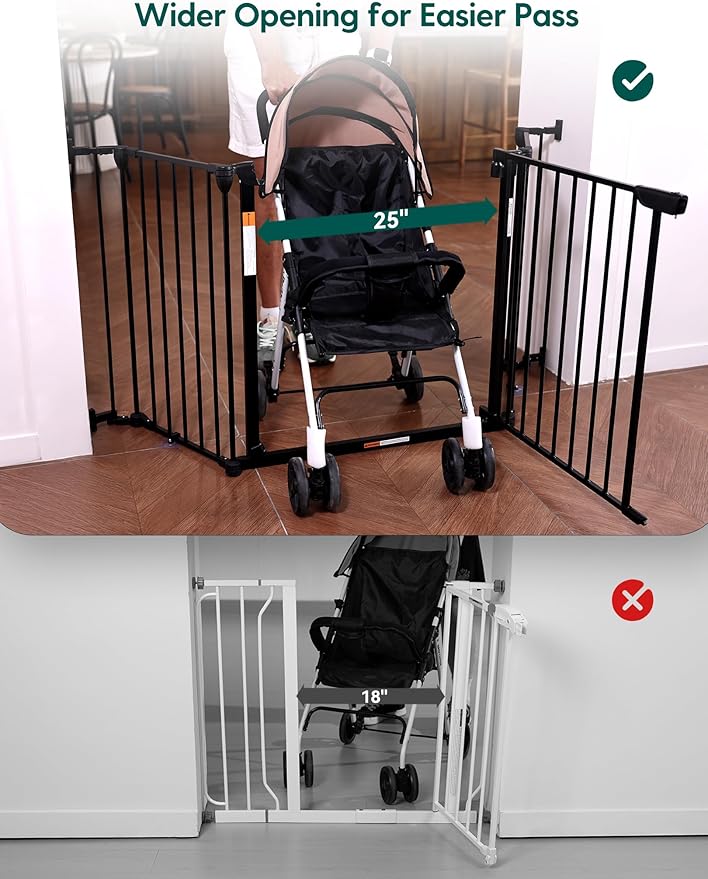 Babelio Baby Gate Extra Wide, Auto Close Dog Gate Pet Gate for House Stairs Doorways Fireplace (Black, 72" Wide Gate - 3 Panels)