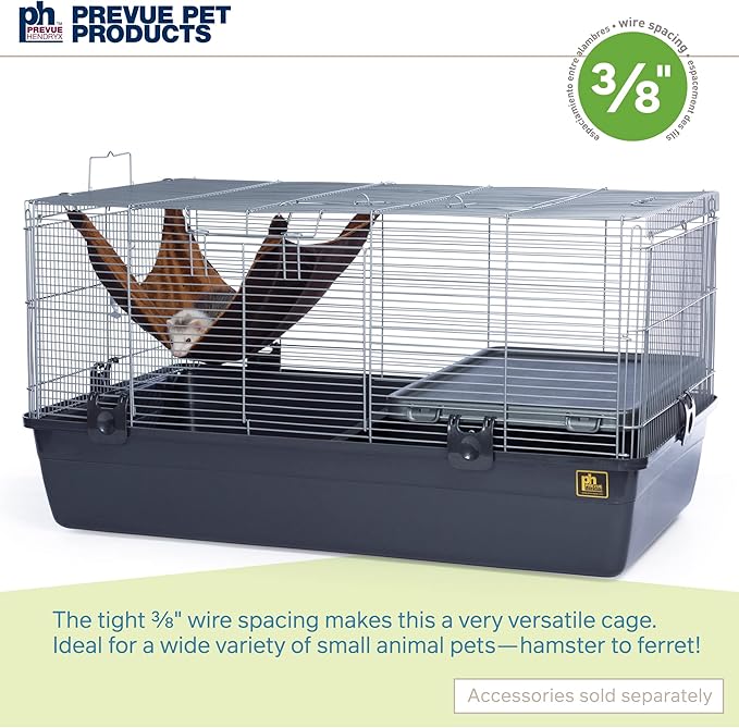 Prevue Pet Products Universal Small Animal Home - Small Animal Cage for Hamsters, Guinea Pigs, Ferrets, Dwarf Rabbits, Rats, Chinchillas, Hedgehogs, Indoor Use, Tight Wire Spacing - Gray