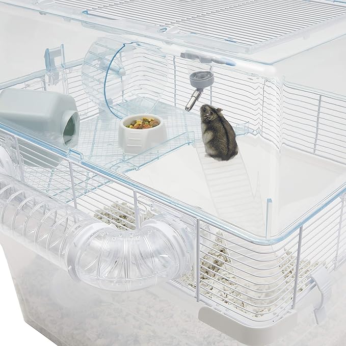Ferplast Duna Space Hamster Cage, Extra-Deep 11.5-Inch Base Promotes Instinctual Burrowing While Containing Litter & Debris, Includes All Accessories and Play Tunnels, 22.6L x 18.7W x 21.5 Inches
